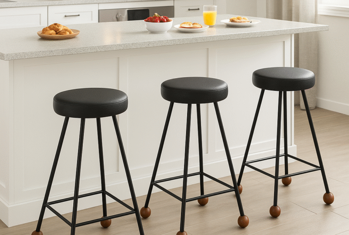 Bar Taburesi Deri Döşemeli Siyah Metal Ayaklı – 65cm