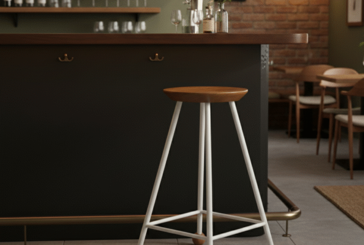 Bar Taburesi Ahşap Beyaz Metal Ayaklı – 65cm