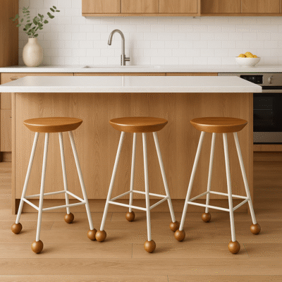 Bar Taburesi Ahşap Beyaz Metal Ayaklı – 75cm