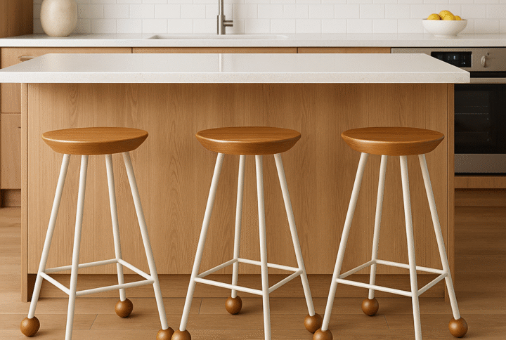 Bar Taburesi Ahşap Beyaz Metal Ayaklı – 75cm
