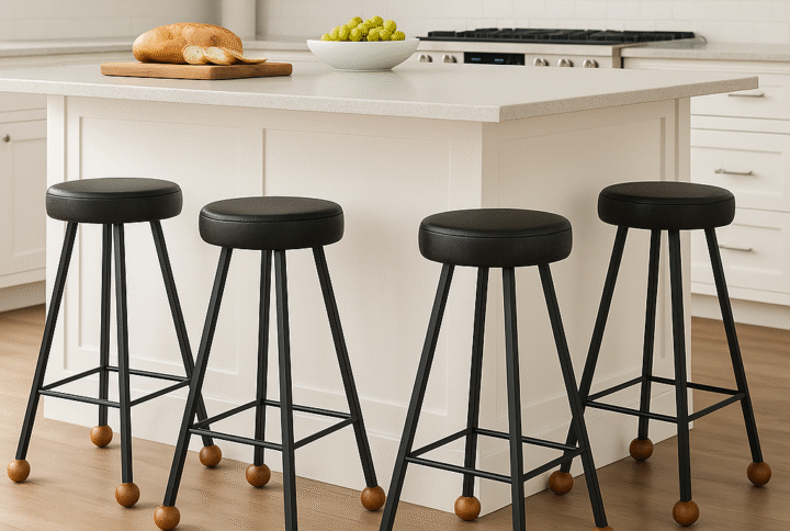 Bar Taburesi Deri Döşemeli Kare Siyah Metal Ayaklı – 75cm