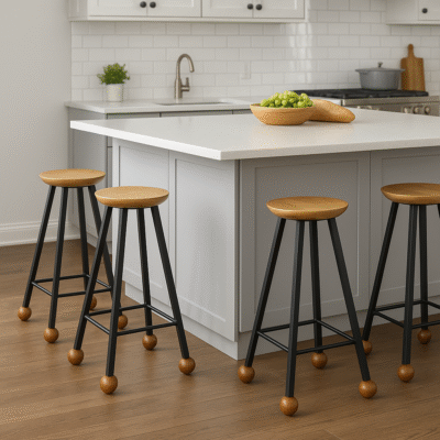 Bar Taburesi Ahşap Kare Siyah Metal Ayaklı – 65cm