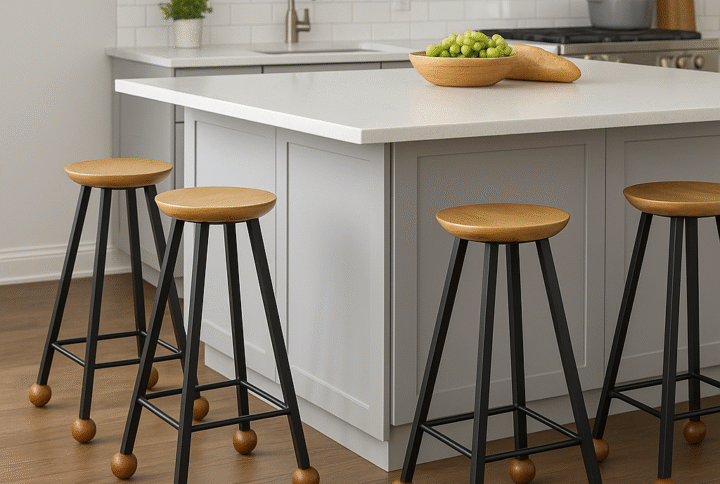Bar Taburesi Ahşap Kare Siyah Metal Ayaklı – 65cm