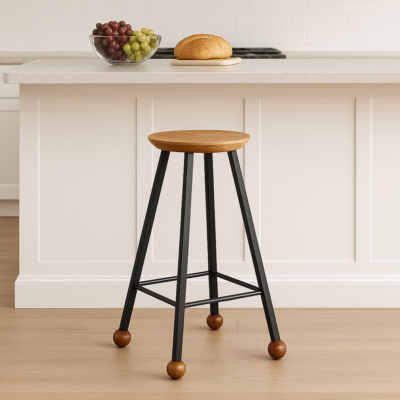 Bar Taburesi Ahşap Kare Siyah Metal Ayaklı – 65cm