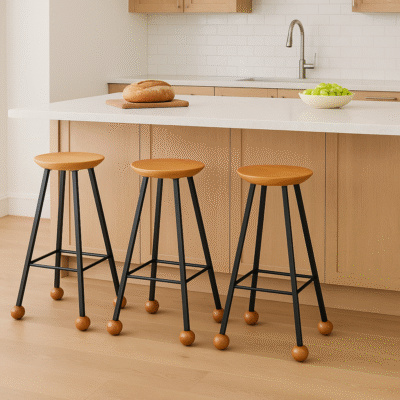 Bar Taburesi Ahşap Kare Siyah Metal Ayaklı – 75cm