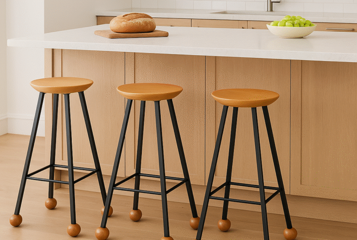 Bar Taburesi Ahşap Kare Siyah Metal Ayaklı – 75cm