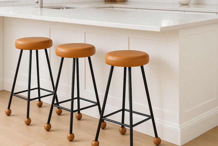 Bar Taburesi Deri Döşemeli Kahverengi Metal Ayaklı – 75cm