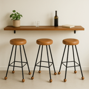 Bar Taburesi Deri Döşemeli Kahverengi Metal Ayaklı – 75cm