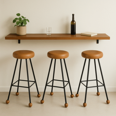 Bar Taburesi Deri Döşemeli Kahverengi Metal Ayaklı – 75cm
