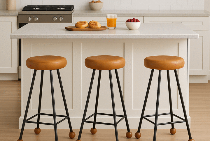 Bar Taburesi Deri Döşemeli Kahverengi Metal Ayaklı – 65cm
